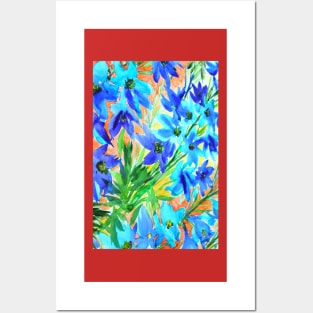 Delphinium Flowers Pattern Watercolor Painting Posters and Art